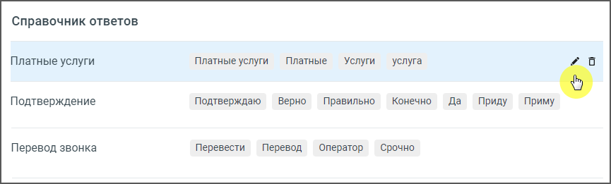 Редактирование блока ответов